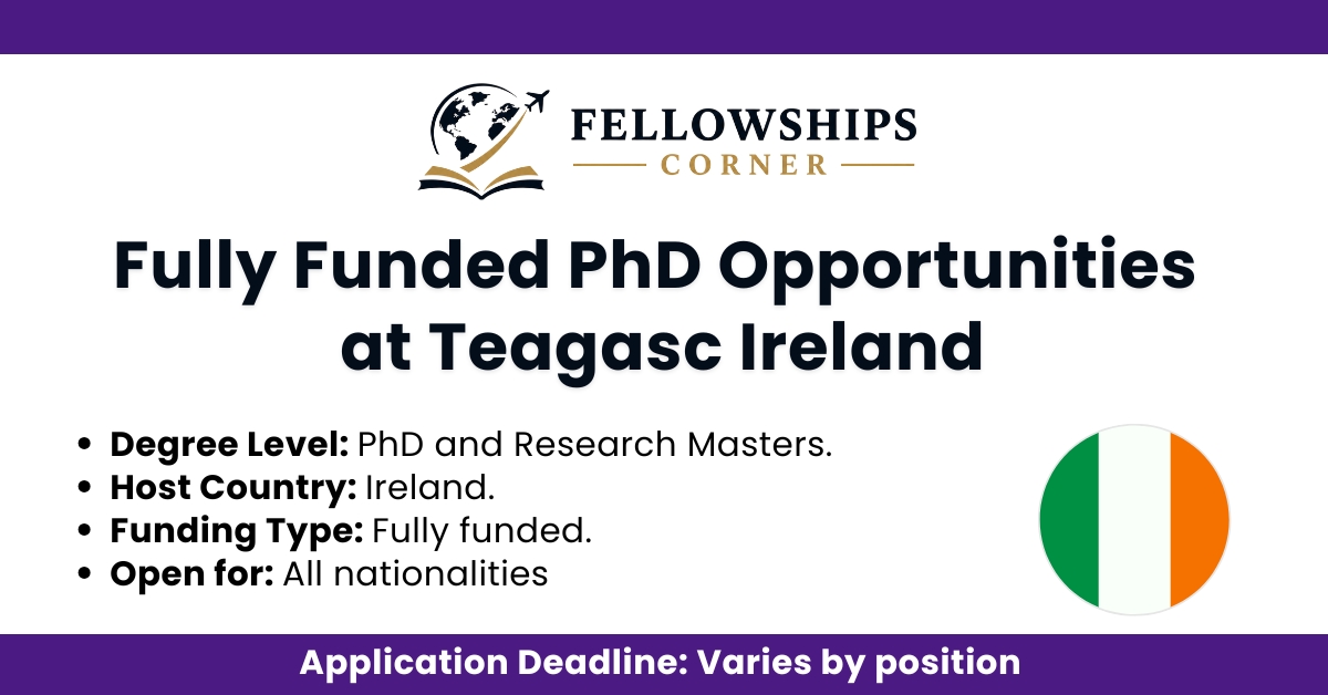 Fully Funded PhD Opportunities at Teagasc Ireland