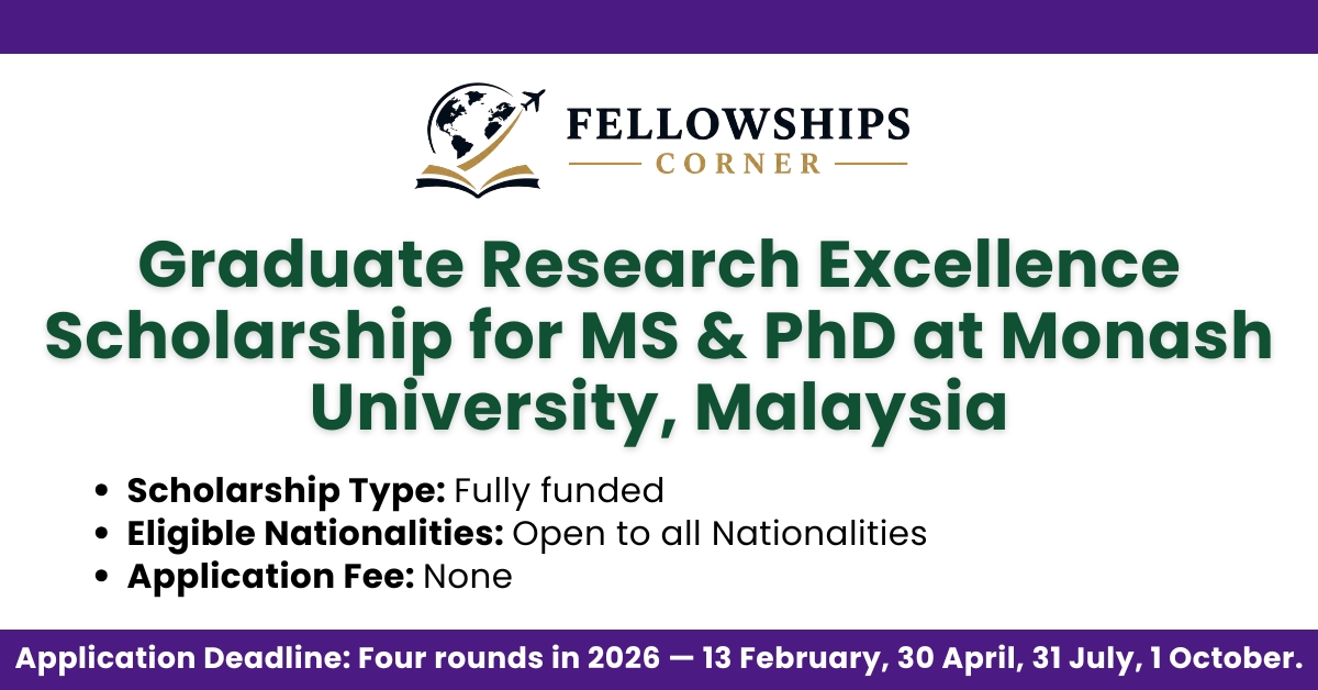 Graduate Research Excellence Scholarship for MS & PhD at Monash University, Malaysia