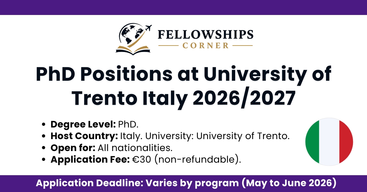 PhD Positions at University of Trento Italy 2026/2027
