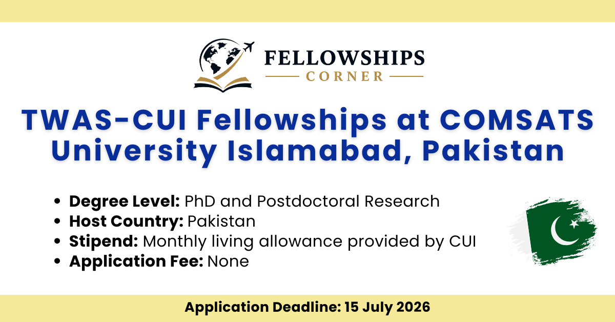TWAS-CUI Fellowships at COMSATS University Islamabad, Pakistan