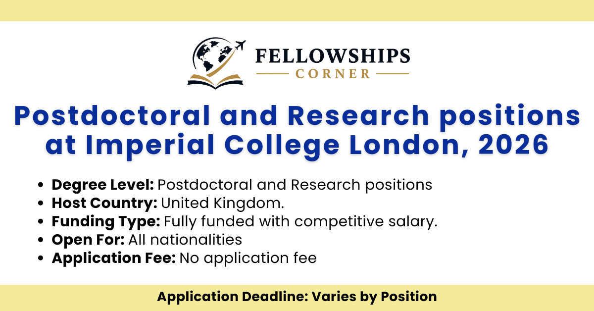 Postdoctoral and Research positions at Imperial College London, 2026