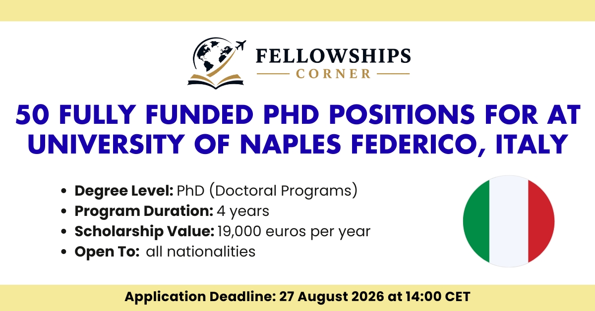 50 Fully Funded PhD Positions for at University of Naples Federico, Italy
