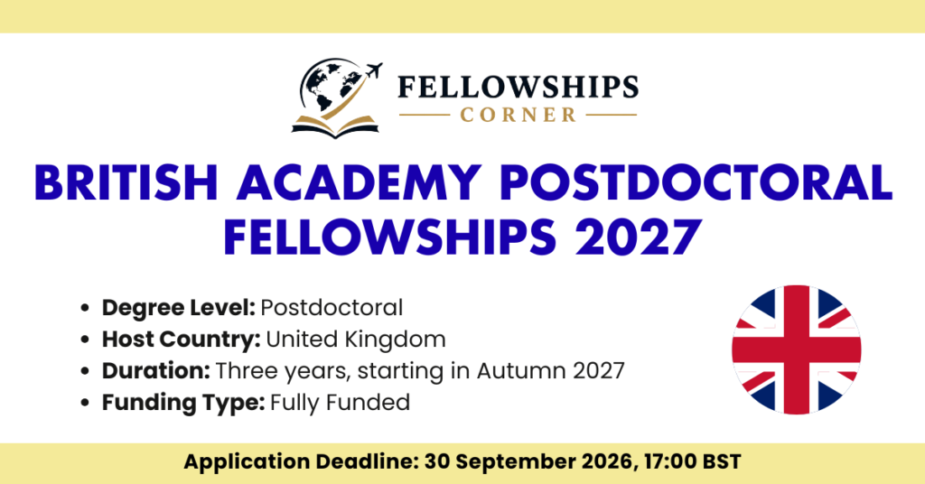 British Academy Postdoctoral Fellowships 2027