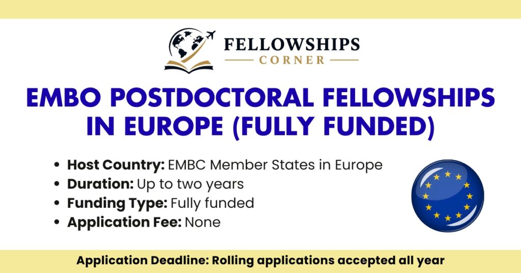 EMBO Postdoctoral Fellowships in Europe (Fully Funded)