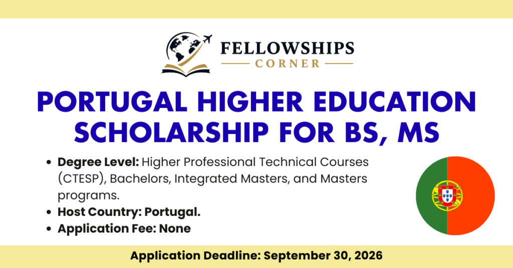 Portugal Higher Education Scholarship for BS, MS (Fully Funded)