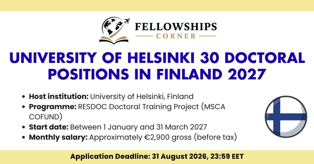 University of Helsinki 30 Doctoral Positions in Finland 2027 (Fully Funded)