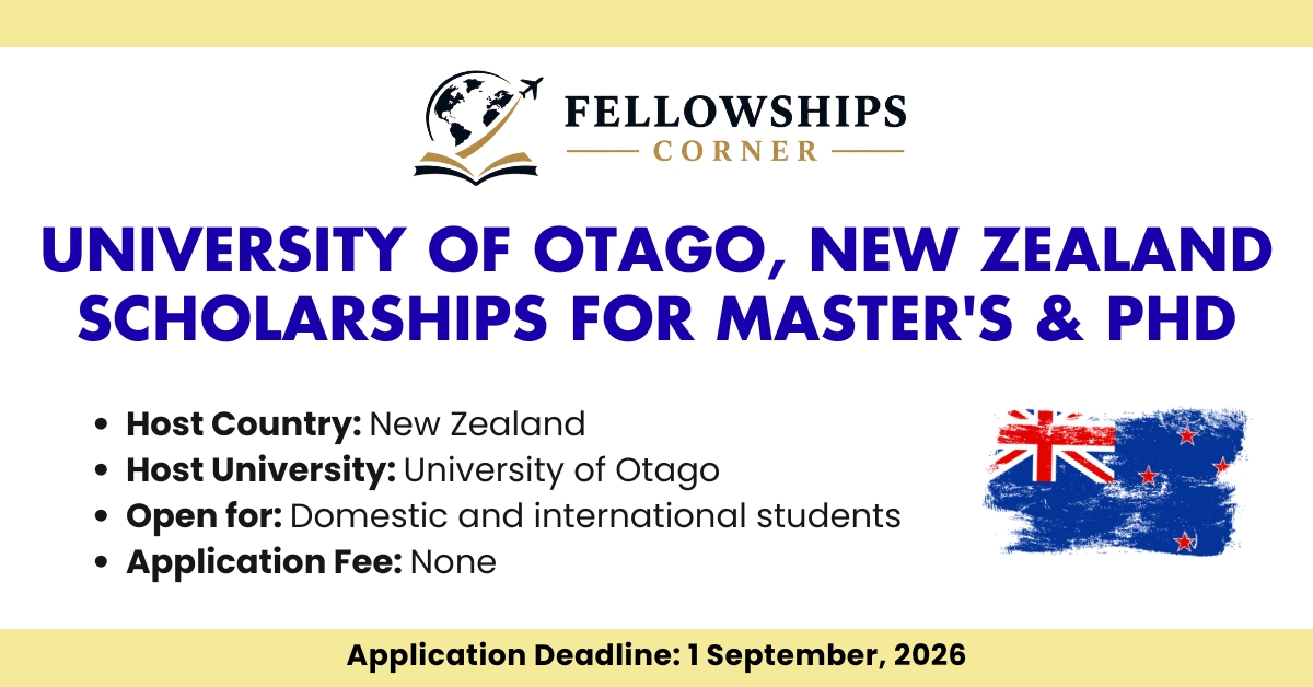 University of Otago, New Zealand Scholarships for Master's & PhD