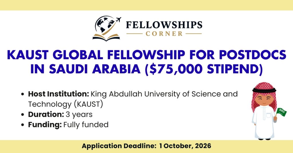 KAUST Global Fellowship for Postdocs in Saudi Arabia ($75,000 Stipend)